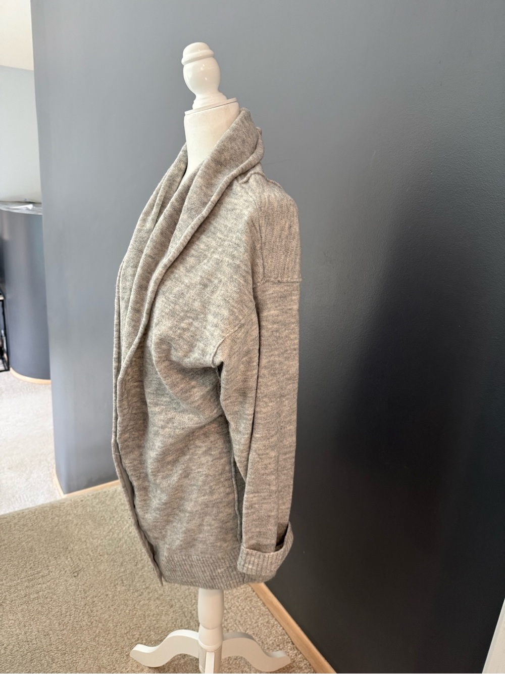 Free People Heathered Gray Shawl Collar Open Cardigan